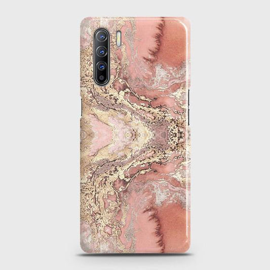 Oppo F15 Cover - Trendy Chic Rose Gold Marble Printed Hard Case with Life Time Colors Guarantee