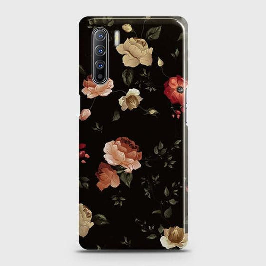 Oppo F15 Cover - Matte Finish - Dark Rose Vintage Flowers Printed Hard Case with Life Time Colors Guarantee