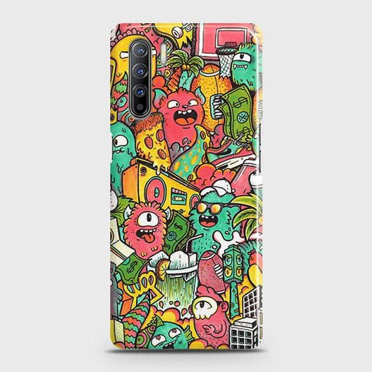 Oppo F15 Cover - Matte Finish - Candy Colors Trendy Sticker Collage Printed Hard Case with Life Time Colors Guarantee