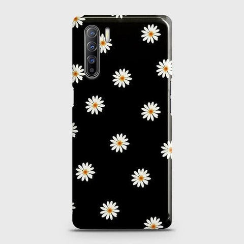 Oppo F15 Cover - Matte Finish - White Bloom Flowers with Black Background Printed Hard Case with Life Time Colors Guarantee
