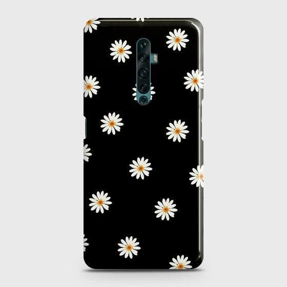 Oppo Reno 2F Cover - Matte Finish - White Bloom Flowers with Black Background Printed Hard Case with Life Time Colors Guarantee