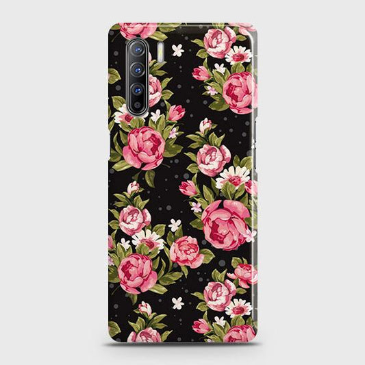 Oppo Reno 3 Cover - Trendy Pink Rose Vintage Flowers Printed Hard Case with Life Time Colors Guarantee