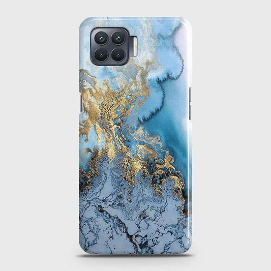 Oppo F17 Cover - Trendy Golden & Blue Ocean Marble Printed Hard Case with Life Time Colors Guarantee(1b29)