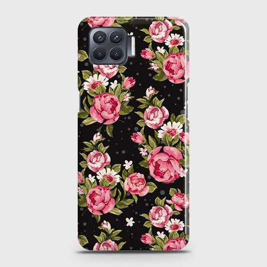 Oppo F17 Cover - Trendy Pink Rose Vintage Flowers Printed Hard Case with Life Time Colors Guarantee