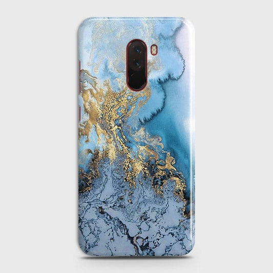 Xiaomi Pocophone F1 - Trendy Golden & Blue Ocean Marble Printed Hard Case with Life Time Colors Guarantee