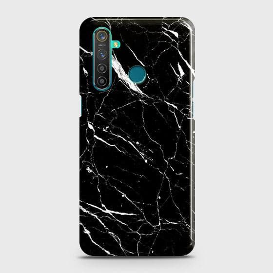 Realme 5 Cover - Trendy Black Marble Printed Hard Case with Life Time Colors Guarantee