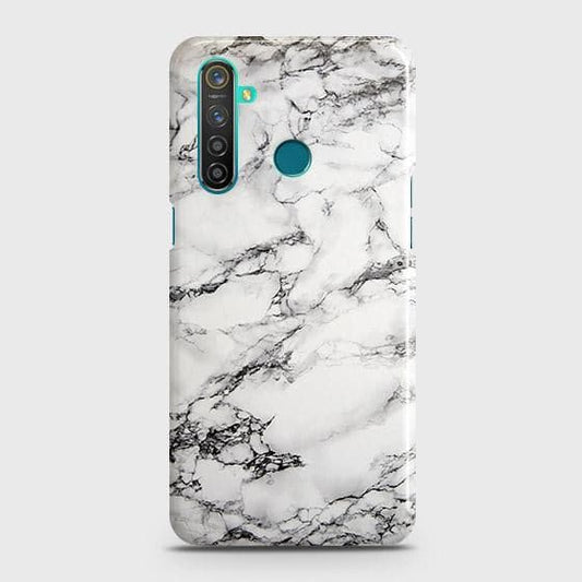 Realme 5 Cover - Matte Finish - Trendy Mysterious White Marble Printed Hard Case with Life Time Colors Guarantee