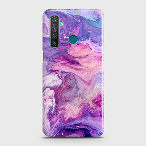 Realme 5 Cover - Chic Blue Liquid Marble Printed Hard Case with Life Time Colors Guarante