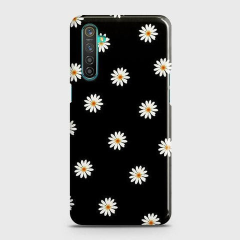 Realme 6 Cover - Matte Finish - White Bloom Flowers with Black Background Printed Hard Case with Life Time Colors Guarantee