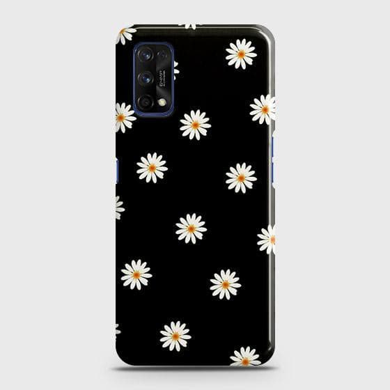 Realme 7 Pro Cover - Matte Finish - White Bloom Flowers with Black Background Printed Hard Case with Life Time Colors Guarantee