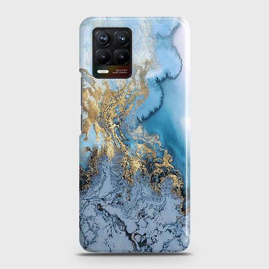 Realme 8 Cover - Trendy Golden & Blue Ocean Marble Printed Hard Case with Life Time Colors Guarantee