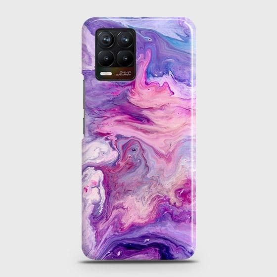 Realme 8 Cover - Chic Blue Liquid Marble Printed Hard Case with Life Time Colors Guarantee