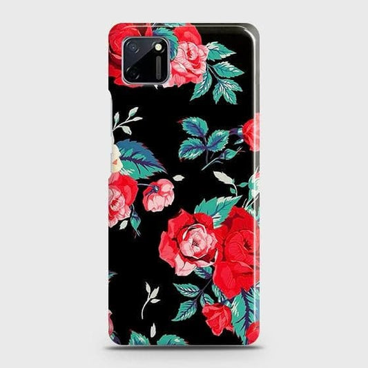 Realme C11 Cover - Luxury Vintage Red Flowers Printed Hard Case with Life Time Colors Guarantee