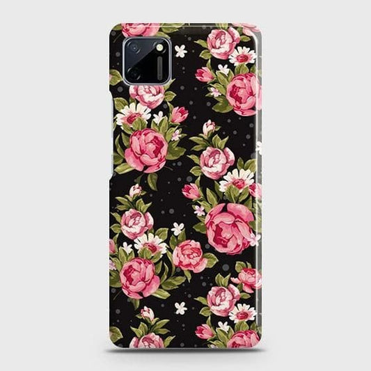 Realme C11 Cover - Trendy Pink Rose Vintage Flowers Printed Hard Case with Life Time Colors Guarantee