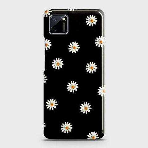 Realme C11 Cover - Matte Finish - White Bloom Flowers with Black Background Printed Hard Case with Life Time Colors Guarantee