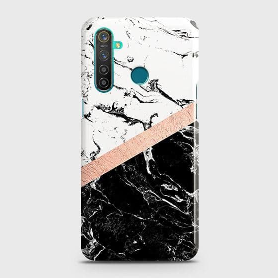 Printed Black & White Marble With Chic RoseGold Strip Case with Life Time Colors Guarantee For Realme_C3