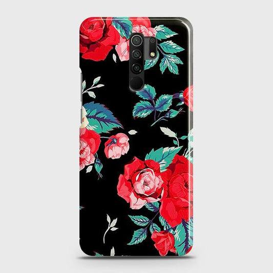 Xiaomi Redmi 9 Prime Cover - Matte Finish - Dark Rose Vintage Flowers Printed Hard Case with Life Time Colors Guarantee