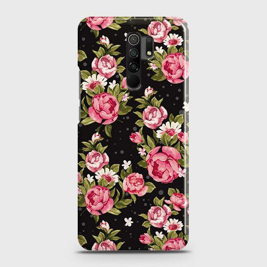 Xiaomi Redmi 9 Prime Cover - Matte Finish - Dark Rose Vintage Flowers Printed Hard Case with Life Time Colors Guarantee