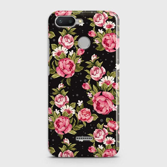 Xiaomi Redmi 6 Cover - Trendy Pink Rose Vintage Flowers Printed Hard Case with Life Time Colors Guarantee (Fast Delivery)