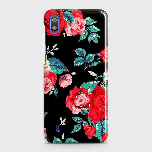 SAMSUNG GALAXY A10 Cover - Luxury Vintage Red Flowers Printed Hard Case with Life Time Colors Guarantee (Fast Delivery)