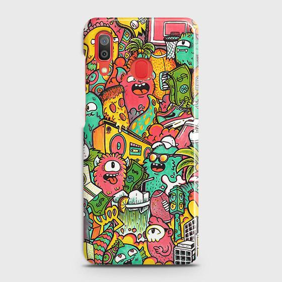 SAMSUNG GALAXY A20 Cover - Matte Finish - Candy Colors Trendy Sticker Collage Printed Hard Case with Life Time Colors Guarantee