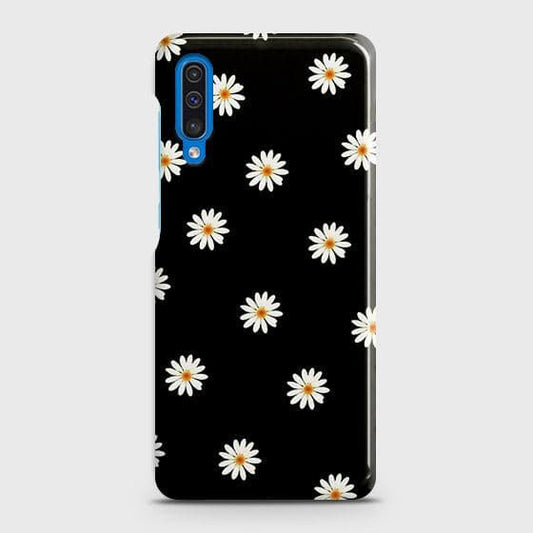 SAMSUNG GALAXY A50 Cover - Matte Finish - White Bloom Flowers with Black Background Printed Hard Case with Life Time Colors Guarantee