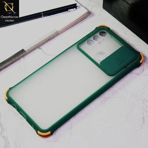 Tecno Spark 7 Cover - Dark Green - Shockproof Bumper Color Border Semi Transparent Camera Slide Protection Case