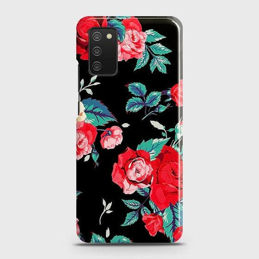 Samsung Galaxy A03s Cover - Luxury Vintage Red Flowers Printed Hard Case with Life Time Colors Guarantee