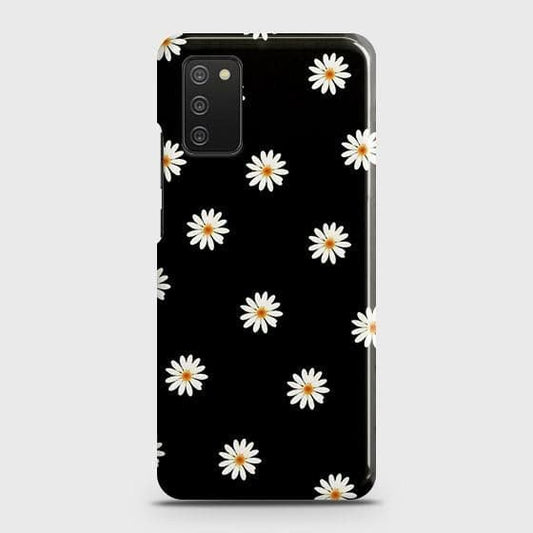 Samsung Galaxy A03s Cover - Matte Finish - White Bloom Flowers with Black Background Printed Hard Case with Life Time Colors Guarantee