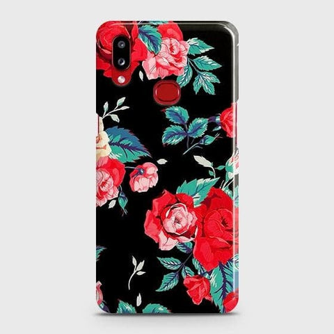 Samsung Galaxy A10s Cover - Luxury Vintage Red Flowers Printed Hard Case with Life Time Colors Guarantee