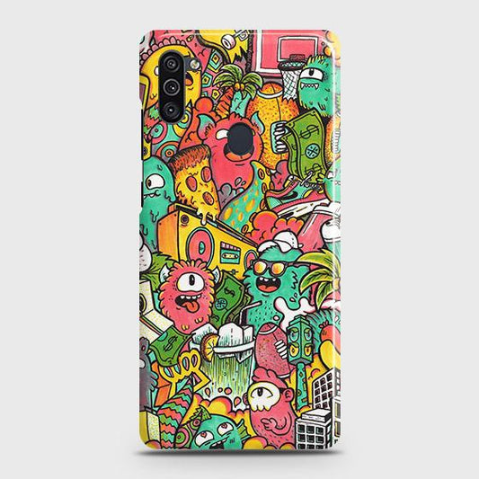 Samsung Galaxy A11 Cover - Matte Finish - Candy Colors Trendy Sticker Collage Printed Hard Case with Life Time Colors Guarantee