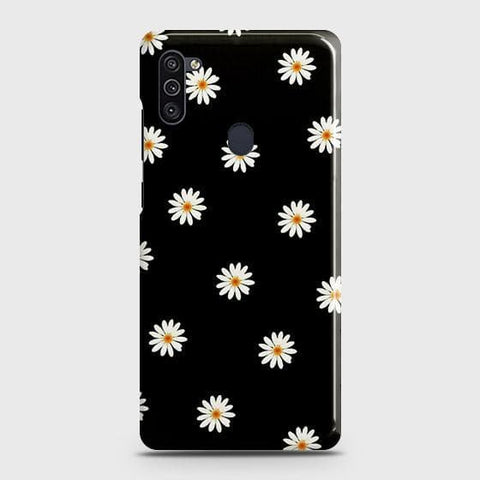 Samsung Galaxy A11 Cover - Matte Finish - White Bloom Flowers with Black Background Printed Hard Case with Life Time Colors Guarantee