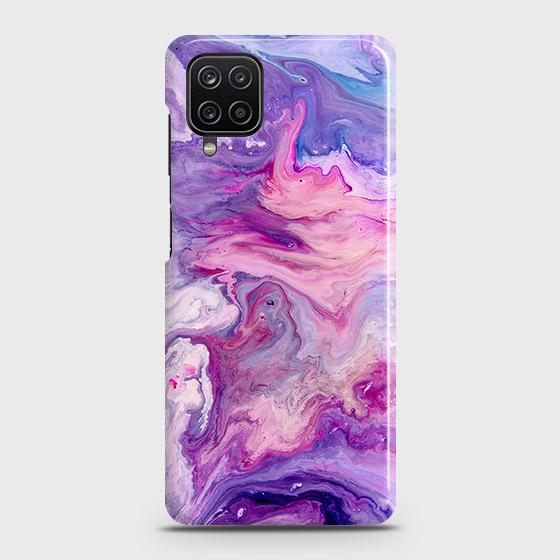 Samsung Galaxy A12 Cover - Chic Blue Liquid Marble Printed Hard Case with Life Time Colors Guarantee
