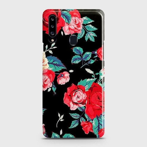 Samsung Galaxy A20s Cover - Luxury Vintage Red Flowers Printed Hard Case with Life Time Colors Guarantee