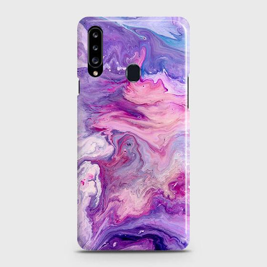 Samsung Galaxy A20s Cover - Chic Blue Liquid Marble Printed Hard Case with Life Time Colors Guarantee