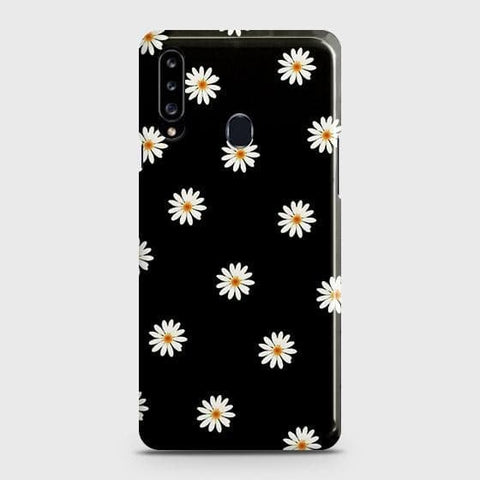 Samsung Galaxy A20s Cover - Matte Finish - White Bloom Flowers with Black Background Printed Hard Case with Life Time Colors Guarantee