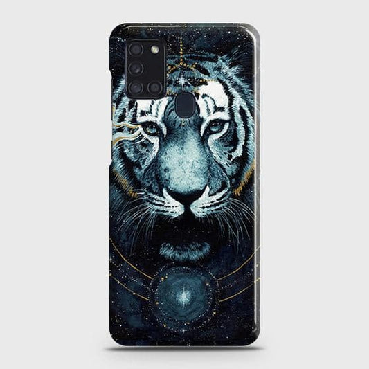 Samsung Galaxy A21s Cover - Vintage Galaxy Tiger Printed Hard Case with Life Time Colors Guarantee