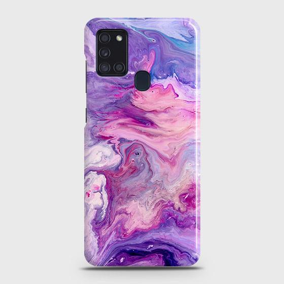 Samsung Galaxy A21s Cover - Chic Blue Liquid Marble Printed Hard Case with Life Time Colors Guarantee