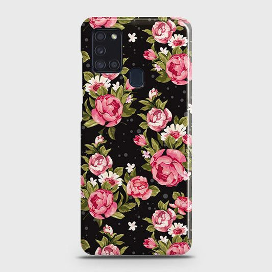 Samsung Galaxy A21s Cover - Trendy Pink Rose Vintage Flowers Printed Hard Case with Life Time Colors Guarantee