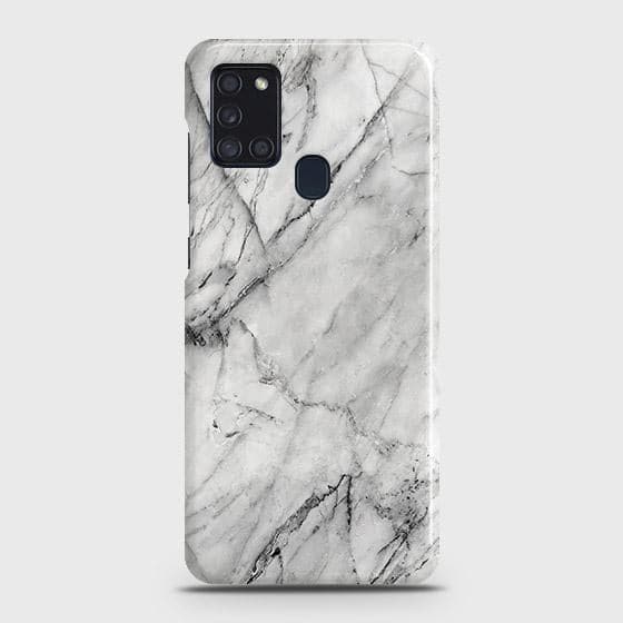 Samsung Galaxy A21s Cover - Matte Finish - Trendy White Marble Printed Hard Case with Life Time Colors Guarantee