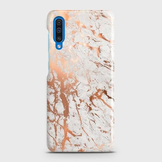 Samsung Galaxy A30s Cover - In Chic Rose Gold Chrome Style Printed Hard Case with Life Time Colors Guarantee