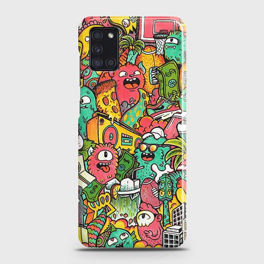 Samsung Galaxy A31 Cover - Matte Finish - Candy Colors Trendy Sticker Collage Printed Hard Case with Life Time Colors Guarantee