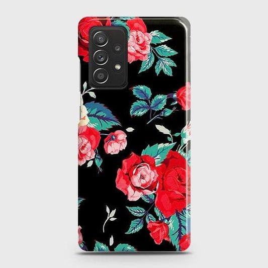 Samsung Galaxy A52 Cover - Luxury Vintage Red Flowers Printed Hard Case with Life Time Colors Guarantee