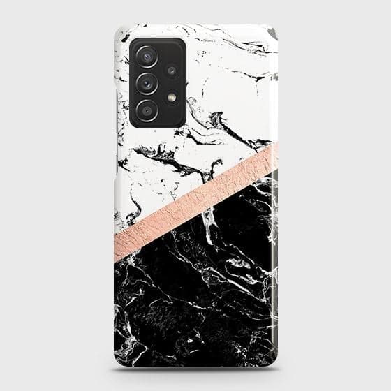 Samsung Galaxy A52 Cover - Black & White Marble With Chic RoseGold Strip Case with Life Time Colors Guarantee B73