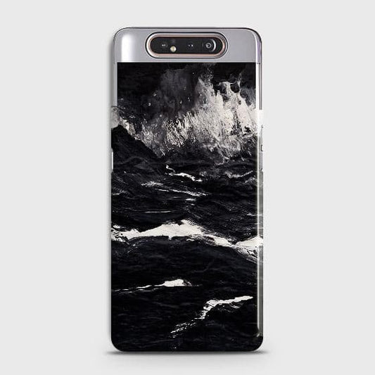 Samsung Galaxy A80 Cover - Black Ocean Marble Trendy Printed Hard Case with Life Time Colors Guarantee