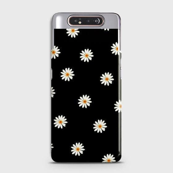 Samsung Galaxy A80 Cover - Matte Finish - White Bloom Flowers with Black Background Printed Hard Case with Life Time Colors Guarantee