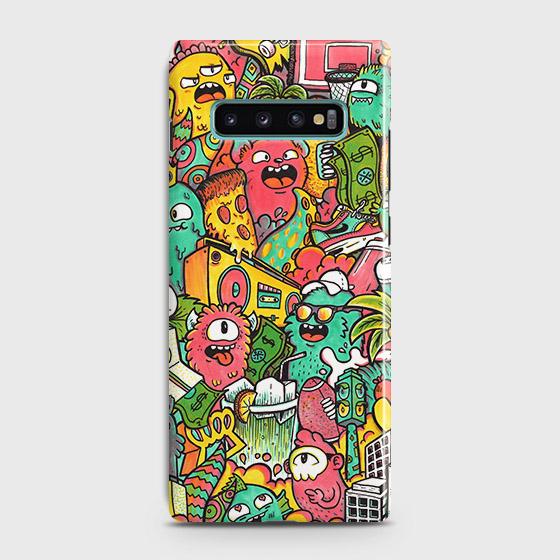 Samsung Galaxy S10 Cover - Matte Finish - Candy Colors Trendy Sticker Collage Printed Hard Case with Life Time Colors Guarantee