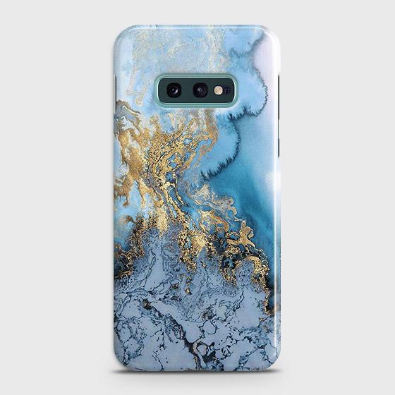 Samsung Galaxy S10e - Trendy Golden & Blue Ocean Marble Printed Hard Case with Life Time Colors Guarantee