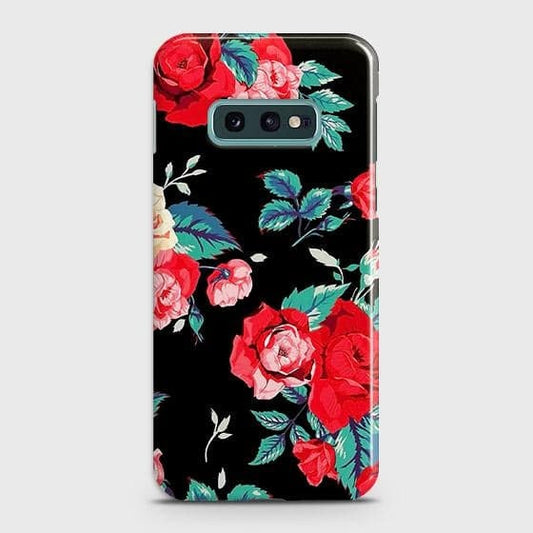 Samsung Galaxy S10e Cover - Luxury Vintage Red Flowers Printed Hard Case with Life Time Colors Guarantee