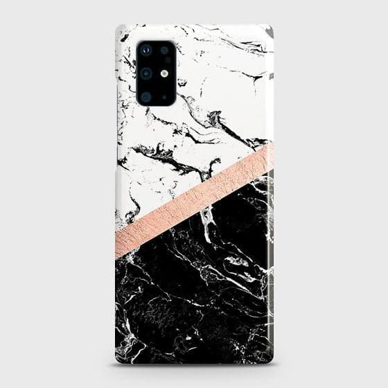 Samsung Galaxy S20 Cover - Black & White Marble With Chic RoseGold Strip Case with Life Time Colors Guaranteeb58